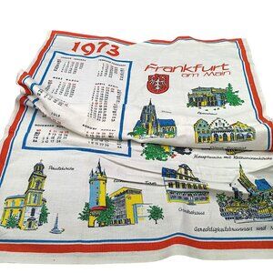 1973 Frankfurt Am Main Calendar Tea Towel With German Landmarks & Red Border